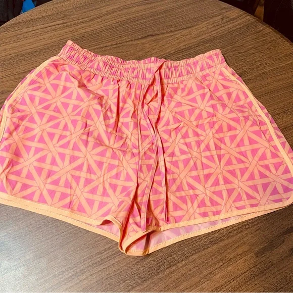 Coral Pink Geometric Drawstring Athletic Shorts - Women - Picture 2 of 8